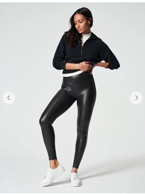 High-Shine Black Faux-Leather Leggings (Small/Petite) NEW— w/ tag still on